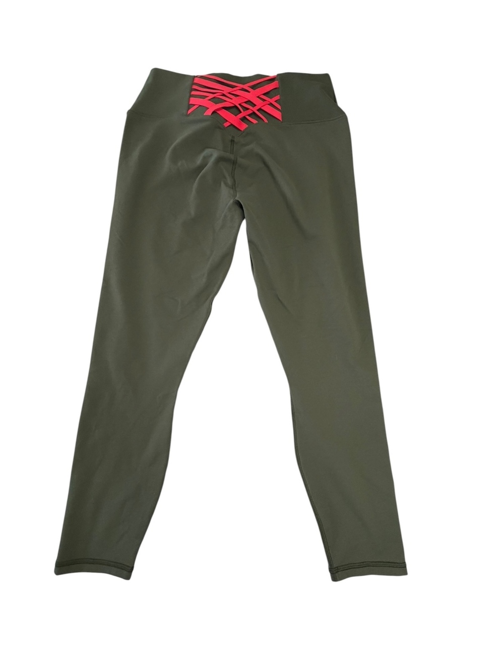 Fabletics PowerHold Olive Green High-Waisted Leggings w/ Crisscross Back Detail